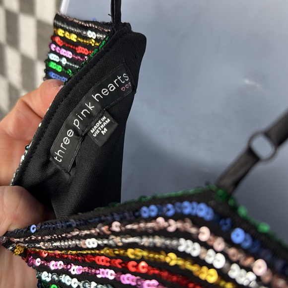 Rainbow sequin dress formal cocktail dress Three pink hearts m adjustable strap - Picture 7 of 13